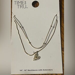 Gold Tone Double-Strand Heart Pendant Necklace